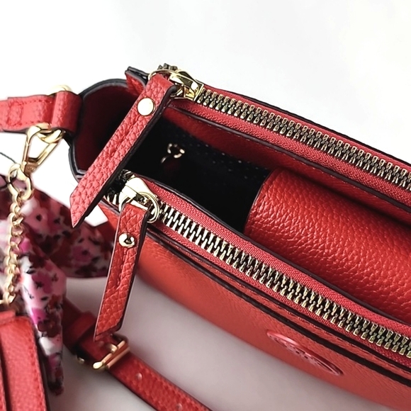 NWT Nanette Lepore Scarlet Farah Red Pebble Triple Crossbody Bag Vegan Leather - Picture 13 of 16